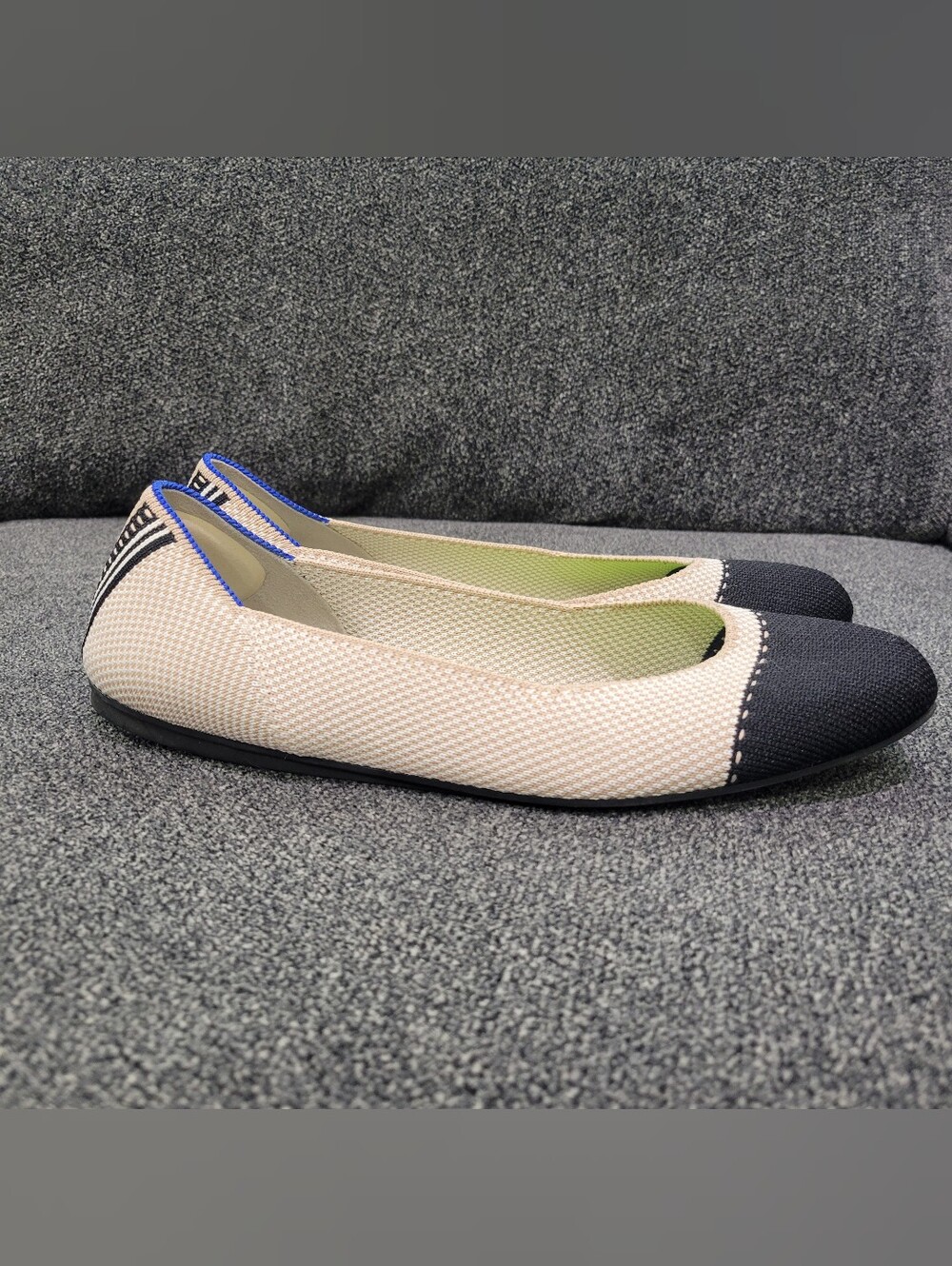 Rothys The Flat Sand Black Cap Toe Knit Ballet Flats Size 9 Womens